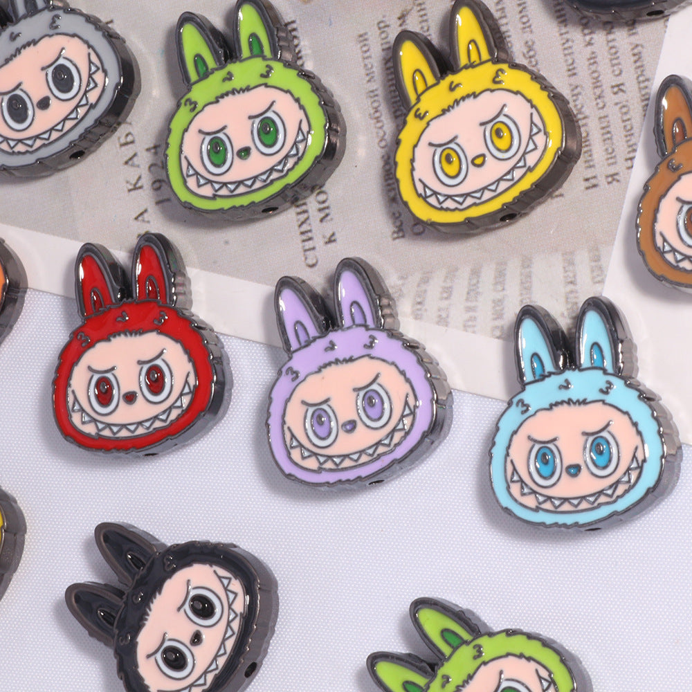 Wholesale 10PCS New DIY straight hole beads cute cartoon anime labubu decoration mobile phone chain key chain bag chain accessories